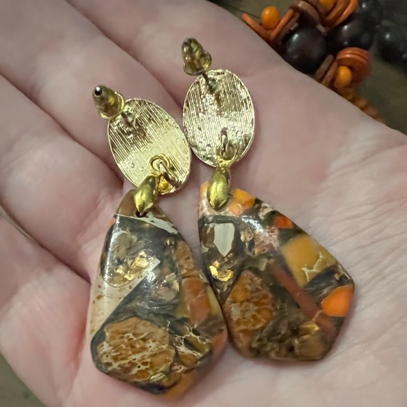 HAND CRAFTED VINTAGE SET/Natural Wood Necklaces/Bracelet & Sea Sediment Earrings - Picture 11 of 12